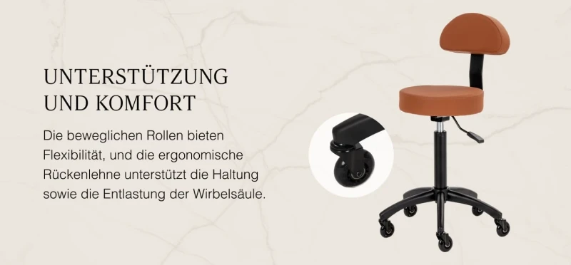 Rollhocker DORA – Mobil & ergonomisch für Salon, Studio & Praxis- Braun