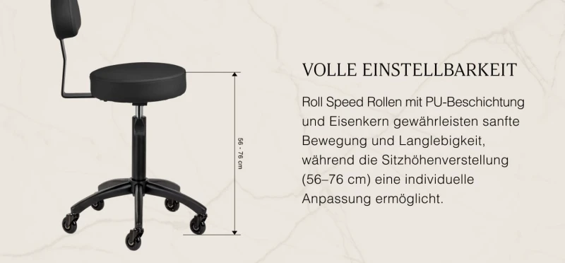 Rollhocker DORA – Mobil & ergonomisch für Salon, Studio & Praxis- SCHWARZ