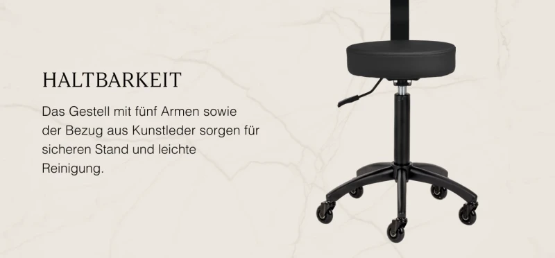 Rollhocker DORA – Mobil & ergonomisch für Salon, Studio & Praxis- SCHWARZ