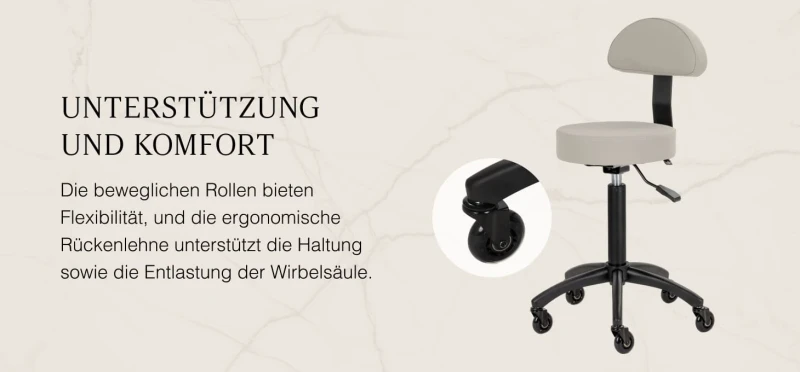 Rollhocker DORA – Mobil & ergonomisch für Salon, Studio & Praxis- GRAU