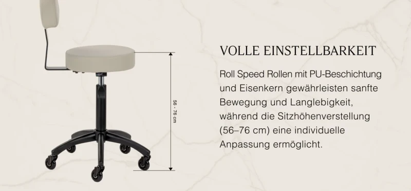 Rollhocker DORA – Mobil & ergonomisch für Salon, Studio & Praxis- GRAU